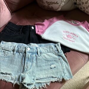 Set of 2 PacSun light denim & black low rise Shorts 22/23 - bonus Garage tee